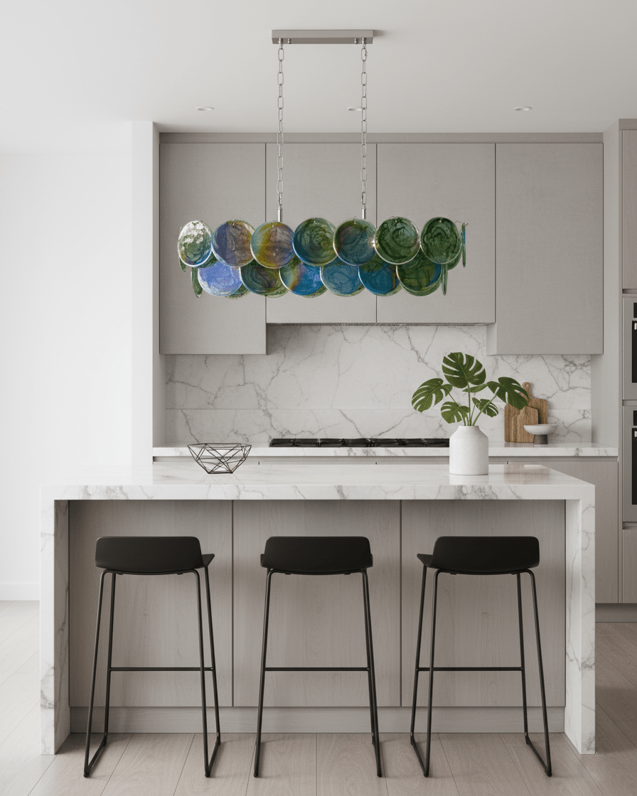 Marisca Curated Amber Art Glass Chandelier – dimensional scale reference