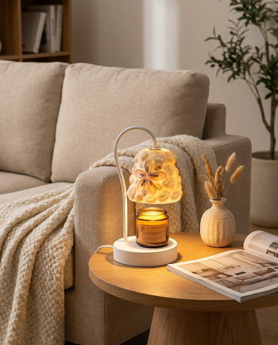 Marivelle Candle Warmer Curated Mouth-Blown Fros – illuminated warm ambiance setting