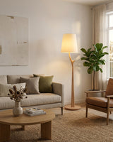 Marlow Floor Curated Solid Hardwood Floor Lamp – illuminated warm ambiance setting