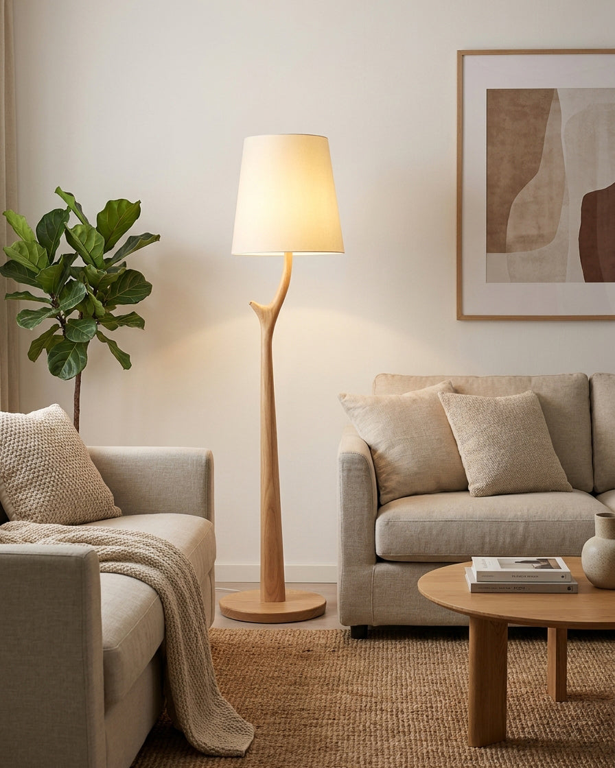 Marlow Floor Curated Solid Hardwood Floor Lamp – unlit natural material contrast