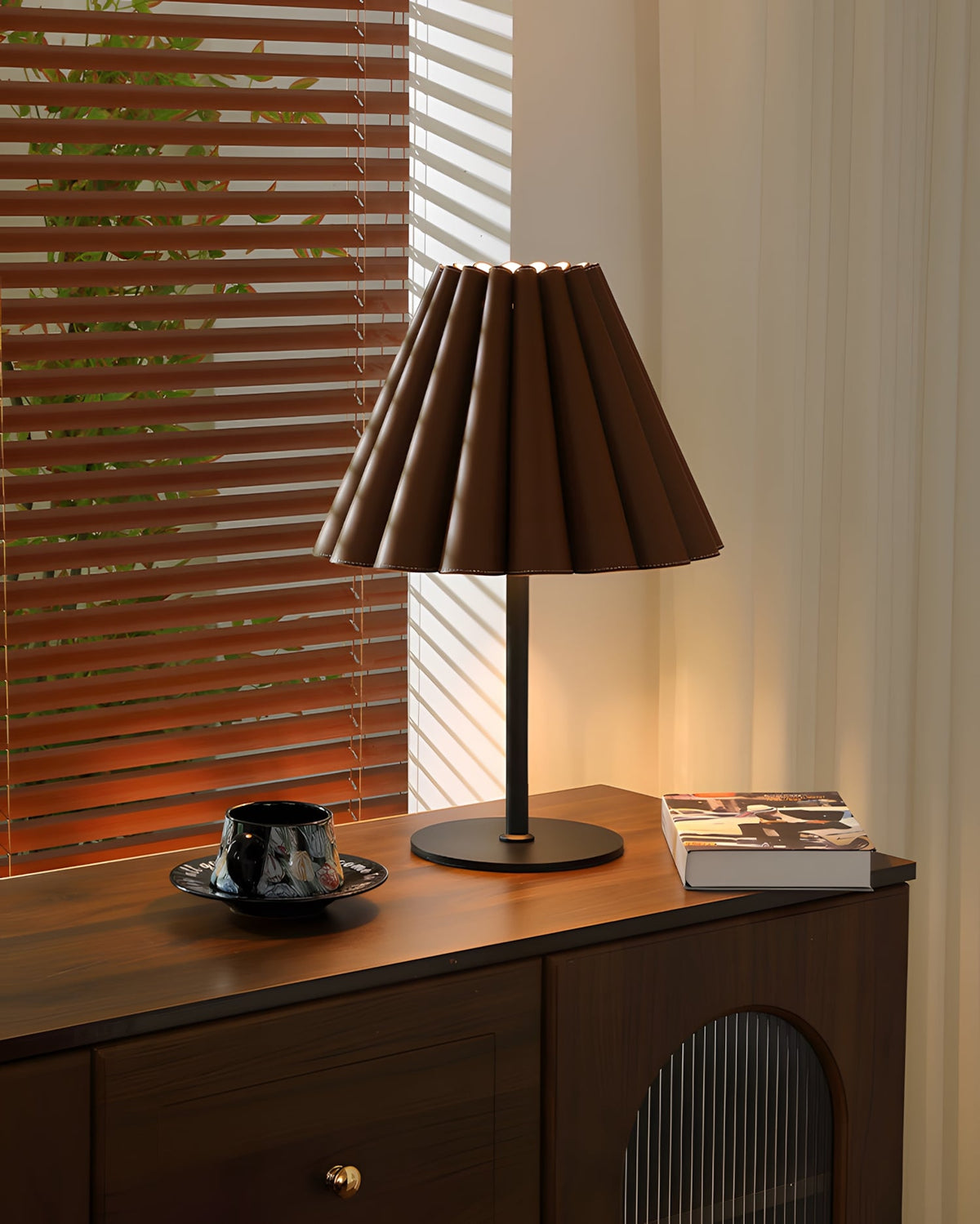 Iron & Glass craftsmanship detail on Marlow Pleat Curated Iron & Glass Table Lamp
