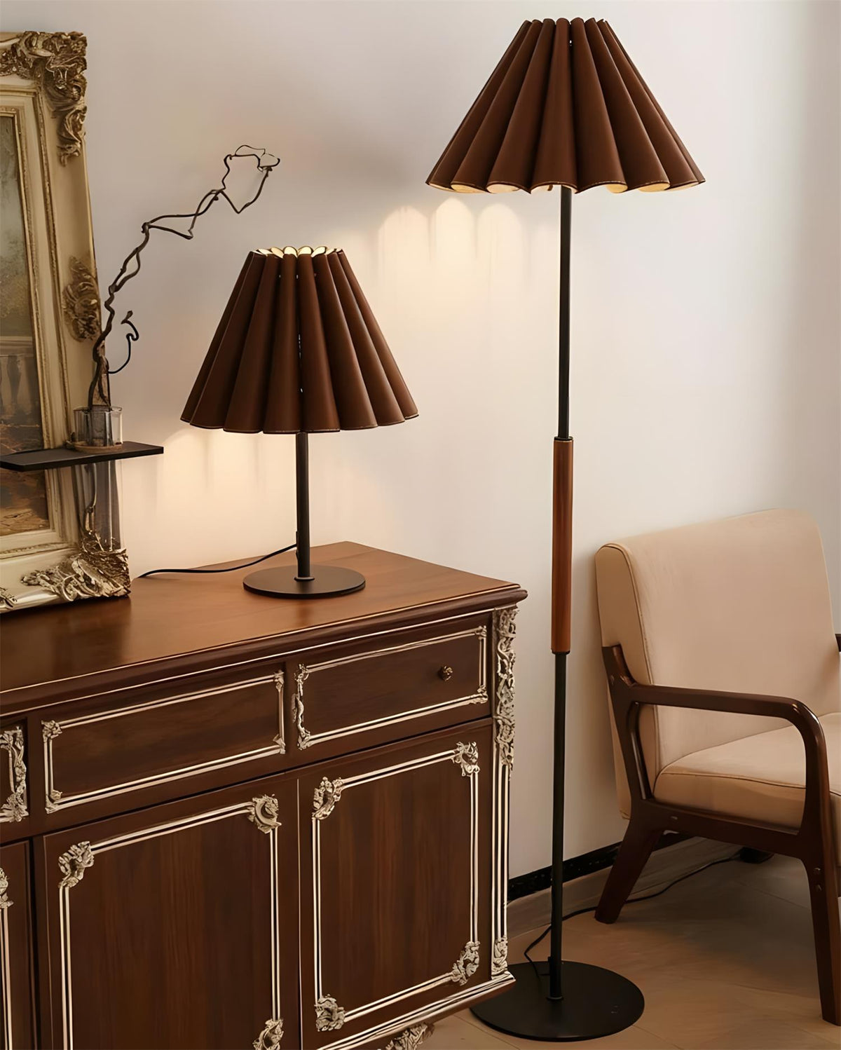 Marlow Pleat Curated Iron & Glass Table Lamp – illuminated warm ambiance setting
