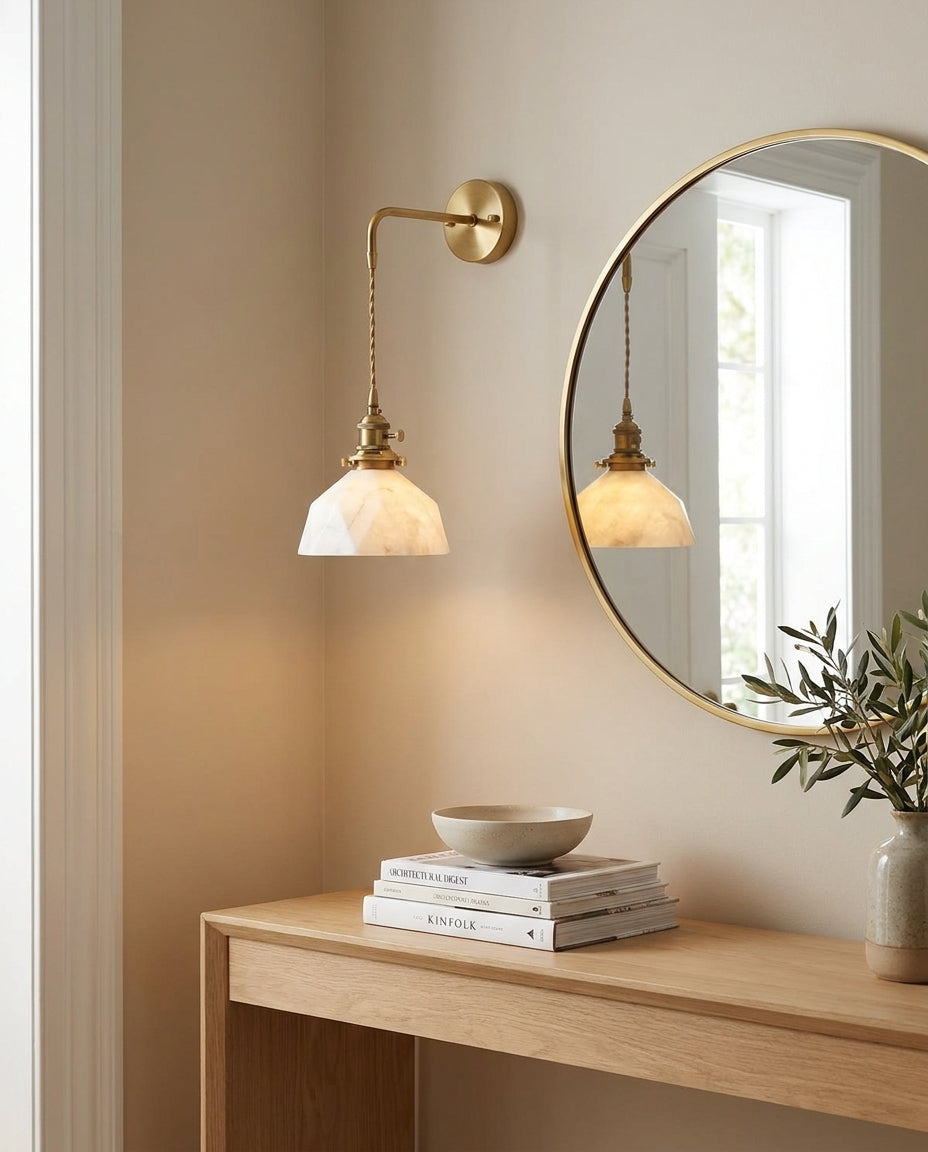 Marlowe Alabaster Curated Alabaster Wall Sconce – handcrafted surface texture