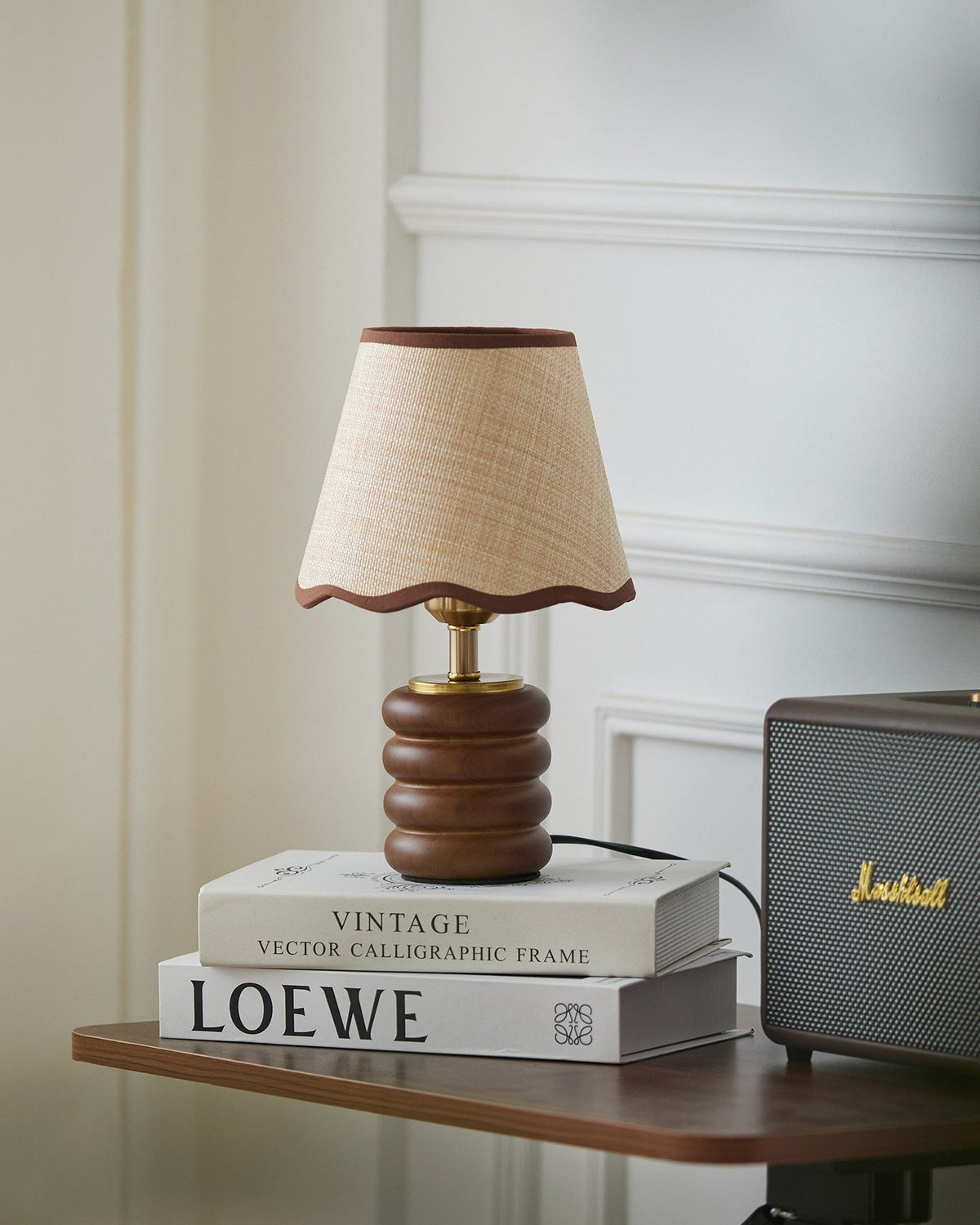 Marlowe Curated Solid Brass Table Lamp warm illuminated room view