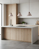 Marvra Curated Yellow Travertine Pendant Light warm illuminated room view
