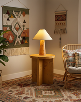 Marwood Stitch Curated Iron & Glass Table Lamp – unlit natural material contrast