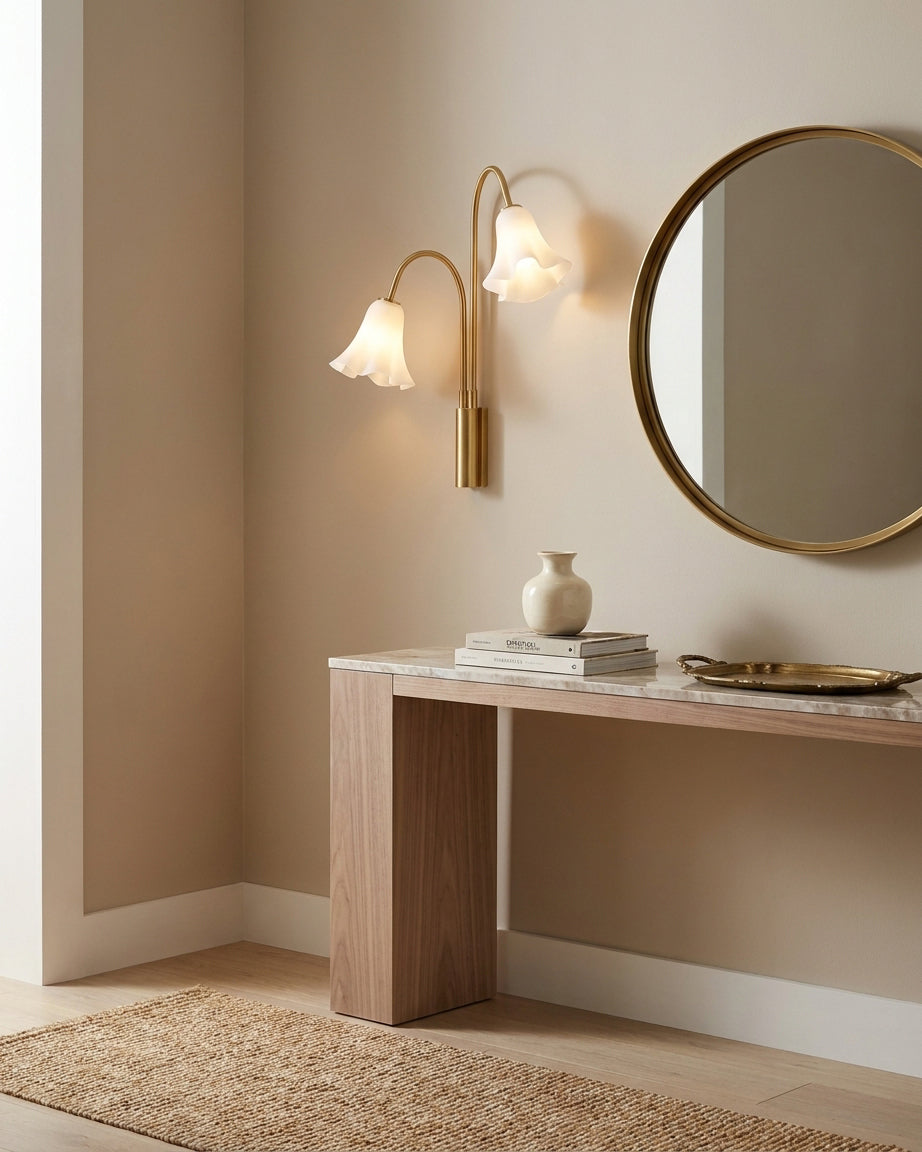 Mauvelle Curated Amber Art Glass Wall Sconce – side angled contour profile
