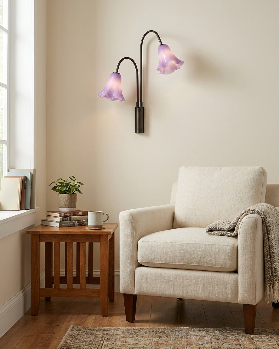 Mauvelle Curated Amber Art Glass Wall Sconce – illuminated warm ambiance setting