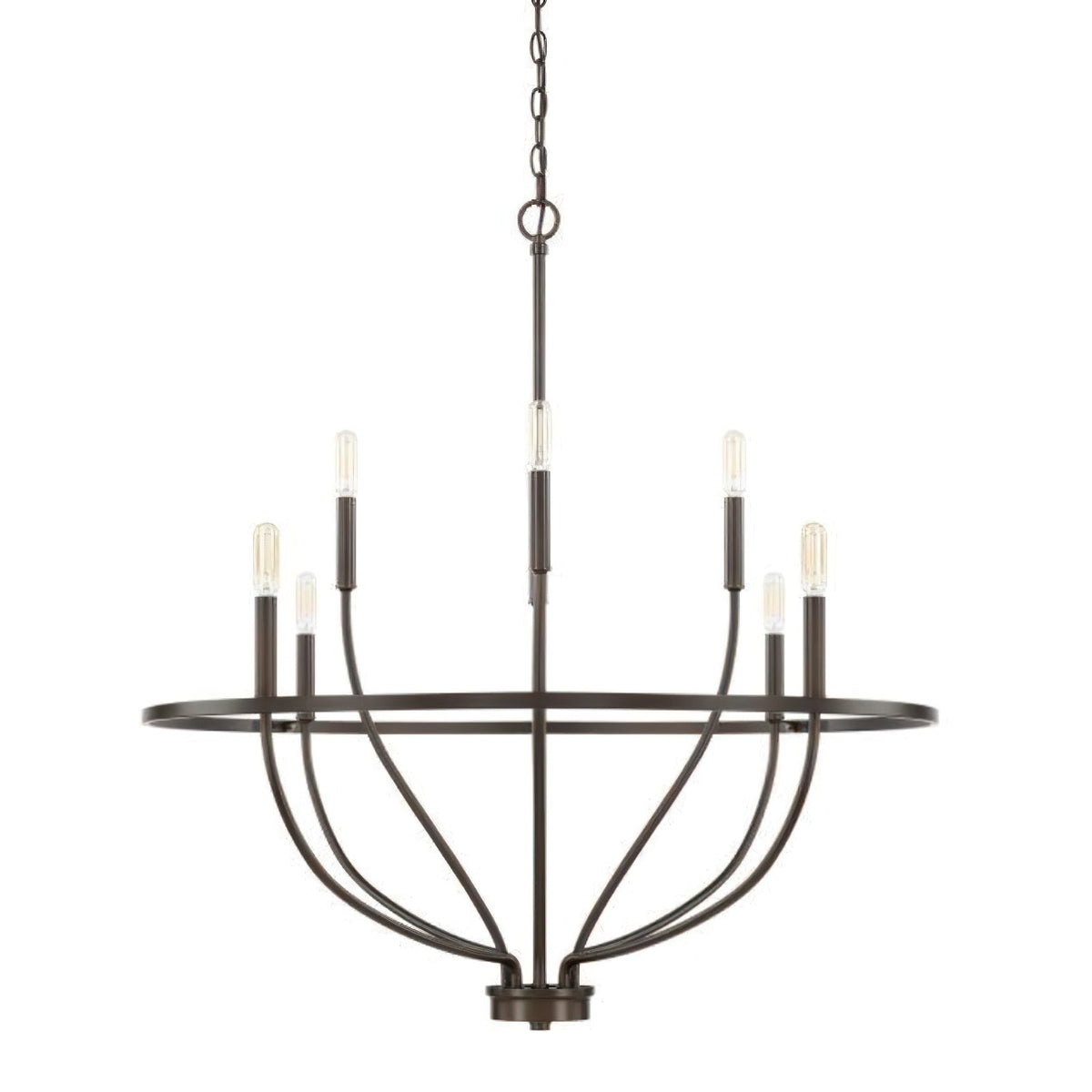 Maxwell Curated Iron & Glass Chandelier – illuminated warm ambiance setting #1