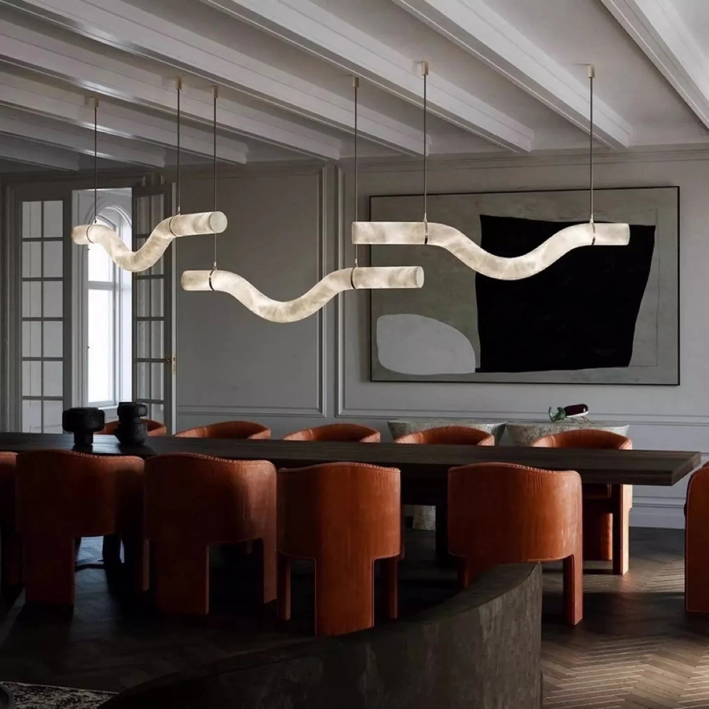 Spanish Alabaster Pendant Light View 7 | Mckimi Alabaster Disc Pendant Light | Modern Luxury for Dining Room & Bar | JINSHE | JINSHE