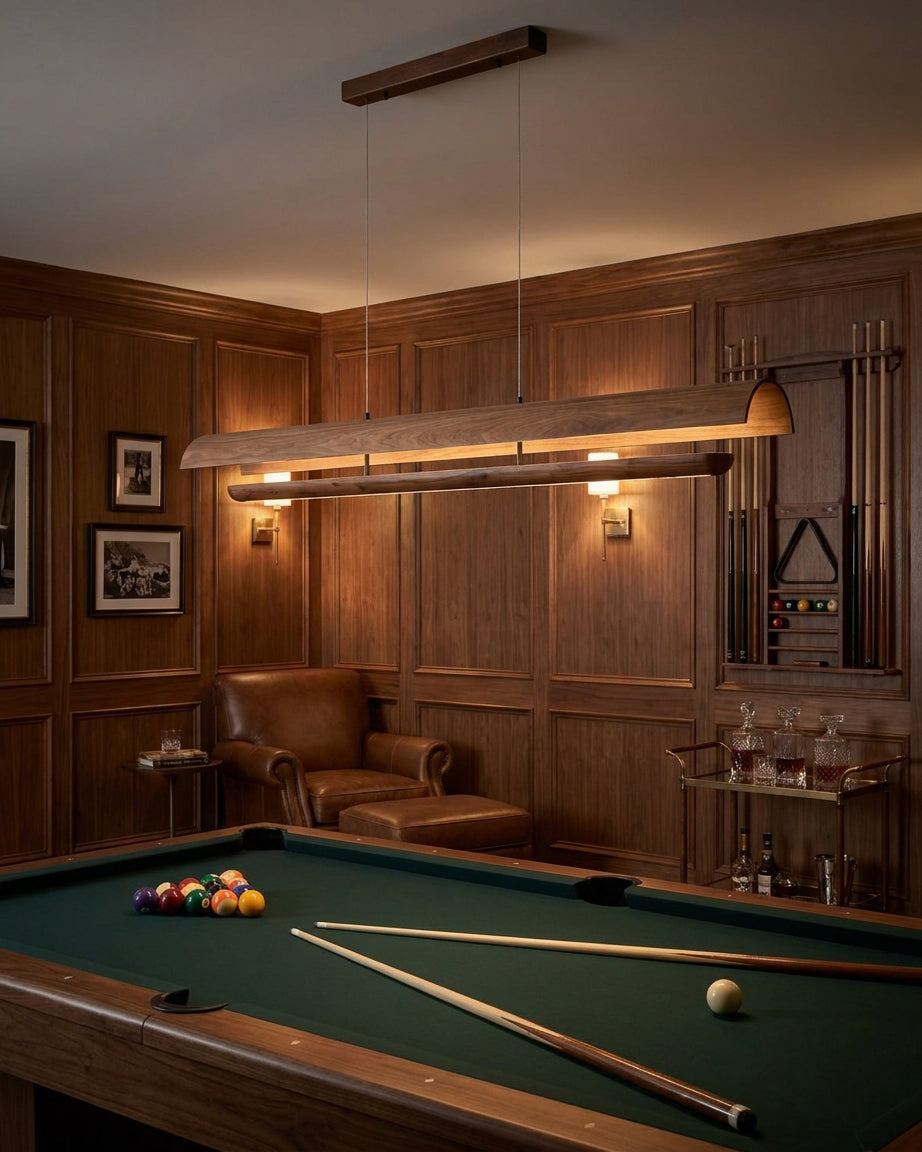 Merrow Linear Curated Solid Hardwood Chandelier – handcrafted surface texture