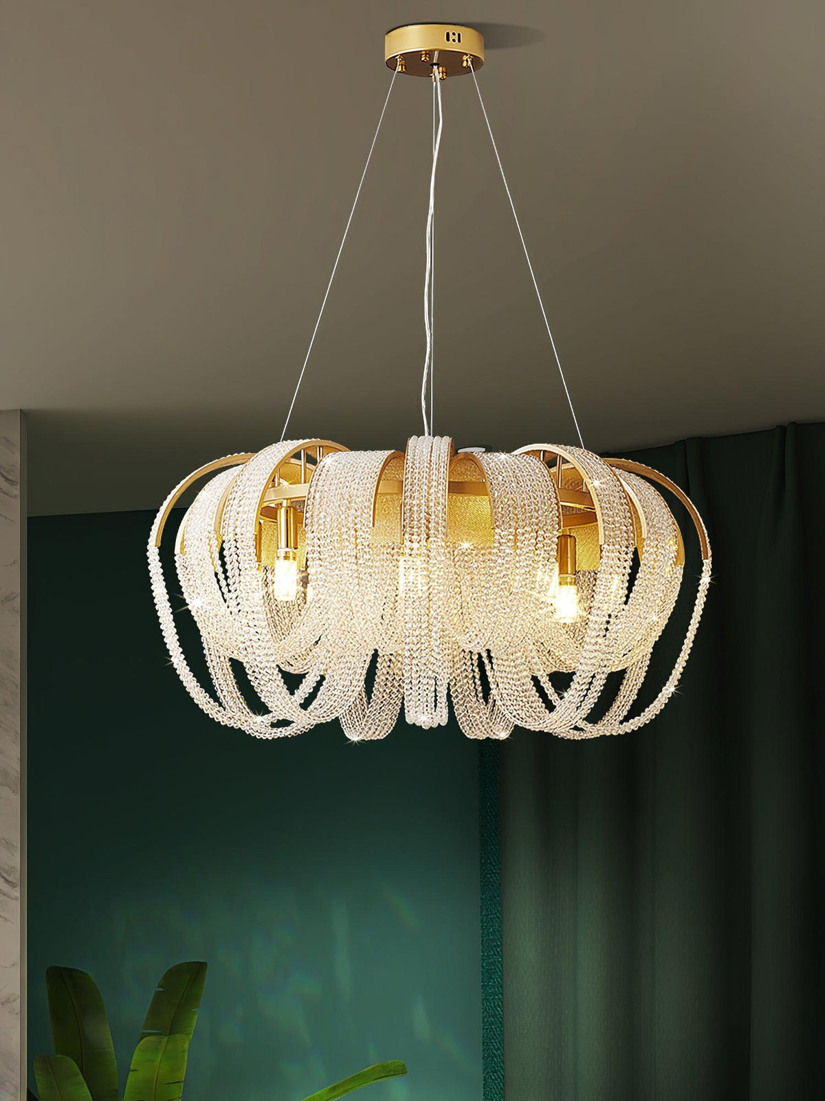 Mesh Crystal Curated K9 Bohemian Crystal Chandel – spatial dining room perspective