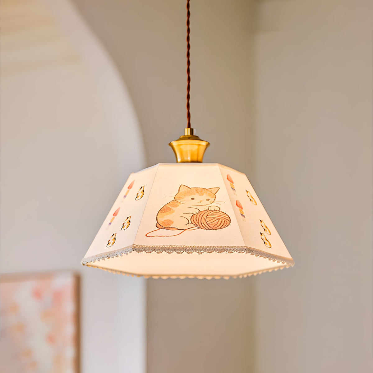 Mewsy Curated Solid Brass Pendant Light – illuminated warm ambiance setting