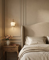Mia Alabaster Curated Alabaster Wall Sconce warm illuminated room view