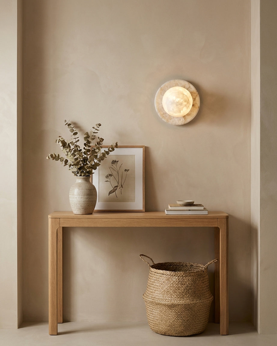 Mia Ball Alabaster Curated Alabaster Wall Sconce – unlit natural material contrast