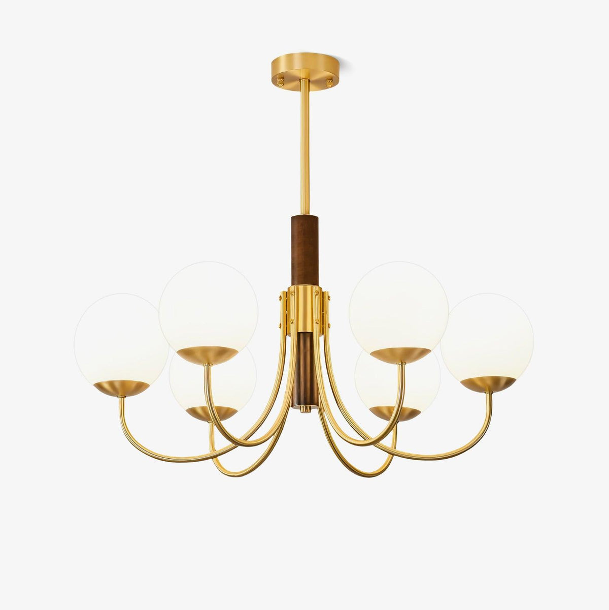 Midas Touch Walnut Sphere Chandelier – Handcrafted Architectural Luxury Lighting Fixture
