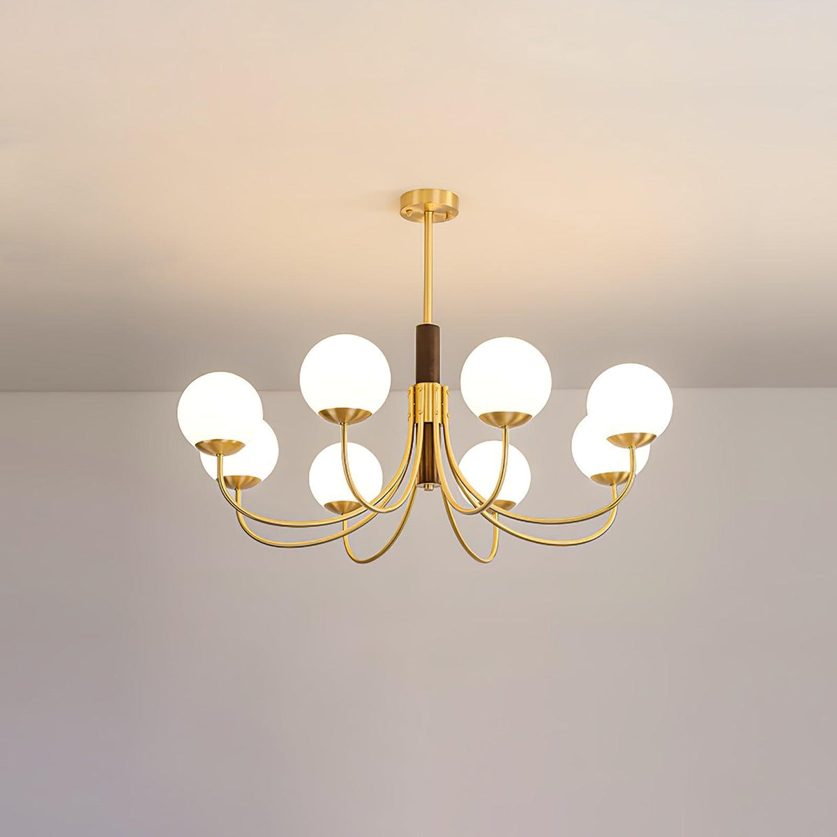 Midas Touch Walnut Sphere Chandelier – Ambient Illumination in Luxury Interior Setting View 13