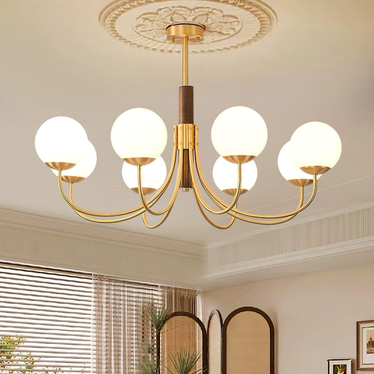 Midas Touch Walnut Sphere Chandelier – Ambient Illumination in Luxury Interior Setting View 6