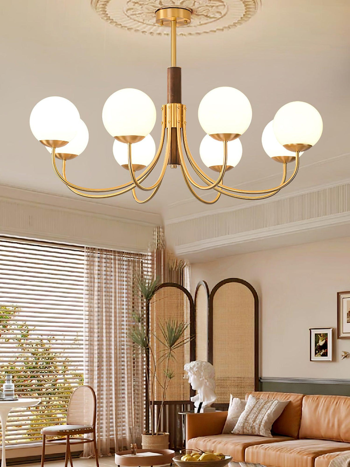 Midas Touch Walnut Sphere Chandelier – Ambient Illumination in Luxury Interior Setting View 15