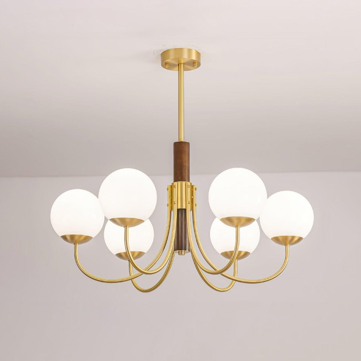 Midas Touch Walnut Sphere Chandelier – Ambient Illumination in Luxury Interior Setting View 17