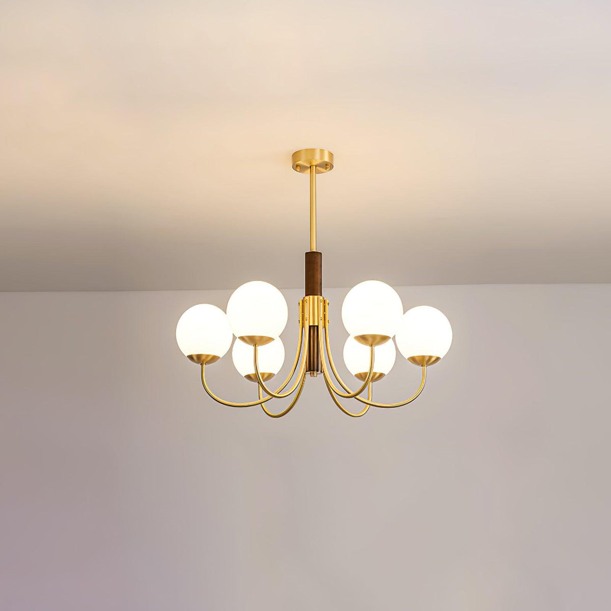Midas Touch Walnut Sphere Chandelier – Ambient Illumination in Luxury Interior Setting View 12