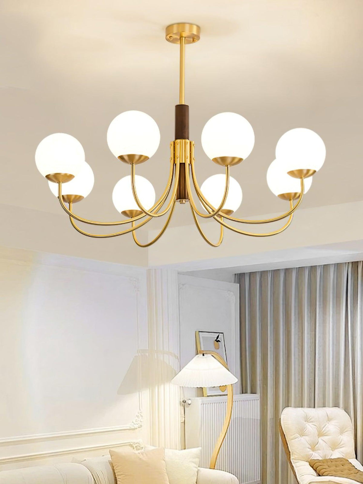 Midas Touch Walnut Sphere Chandelier – Ambient Illumination in Luxury Interior Setting View 8