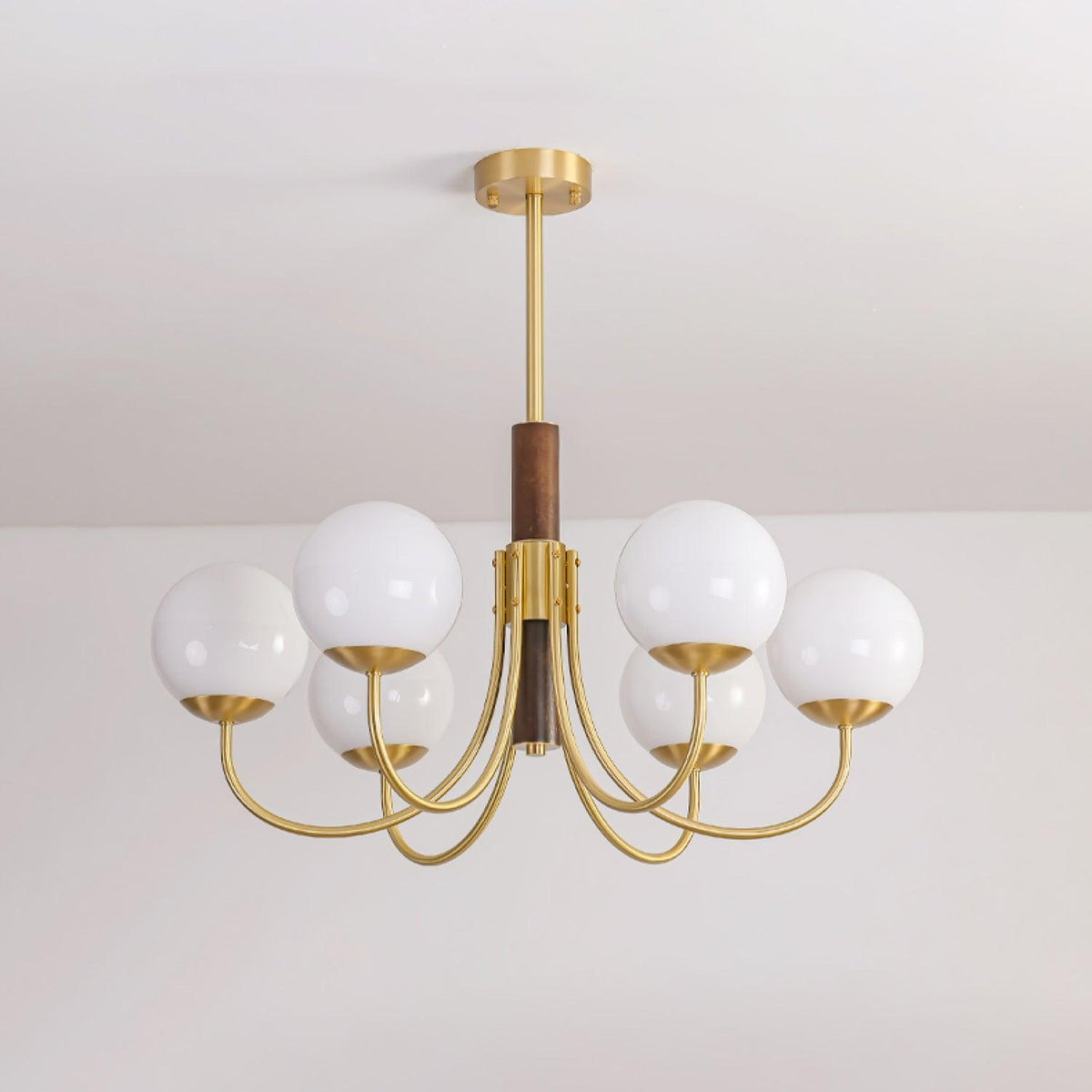 Midas Touch Walnut Sphere Chandelier – Ambient Illumination in Luxury Interior Setting View 9