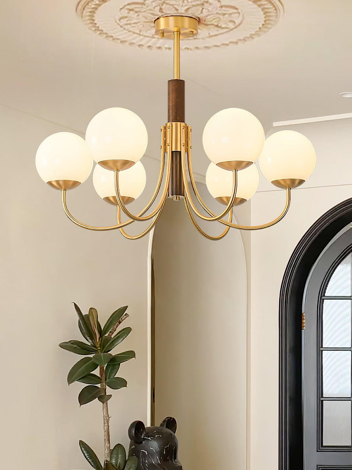 Midas Touch Walnut Sphere Chandelier – Ambient Illumination in Luxury Interior Setting View 10