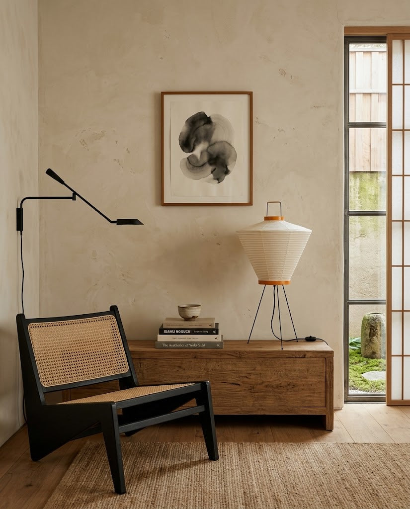 Mireto Paper Curated Washi Paper Table Lamp warm illuminated room view