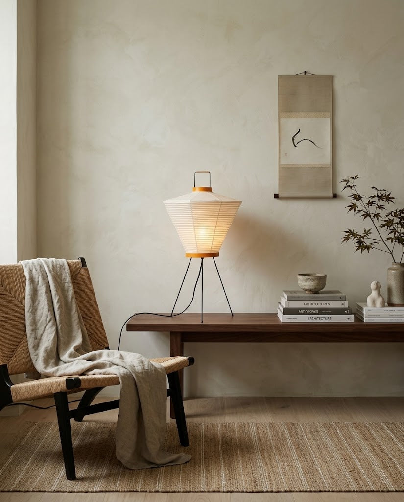 Mireto Paper Curated Washi Paper Table Lamp – spatial dining room perspective