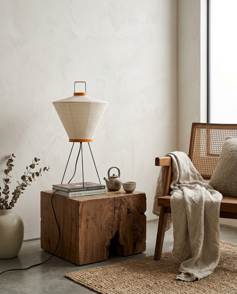 Mireto Paper Curated Washi Paper Table Lamp – full fixture elevation view