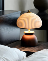 Mireva Dome Curated Solid Hardwood Table Lamp – illuminated warm ambiance setting