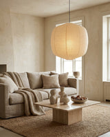 Miyori Paper Curated Washi Paper Pendant Light warm illuminated room view