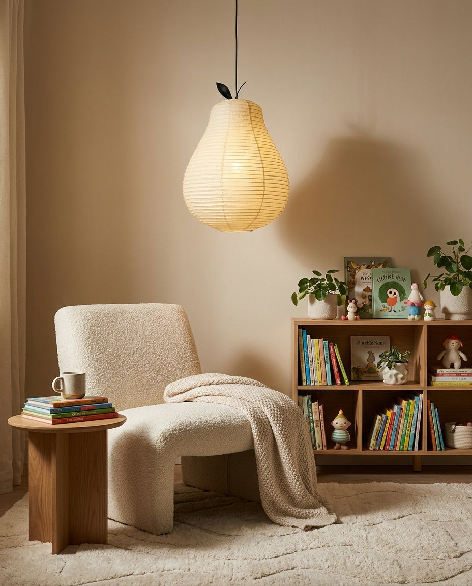 Mizuna Curated Washi Paper Pendant Light – illuminated warm ambiance setting