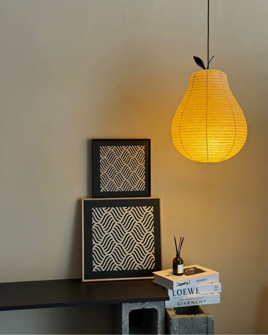 Mizuna Curated Washi Paper Pendant Light installed in residential dining space