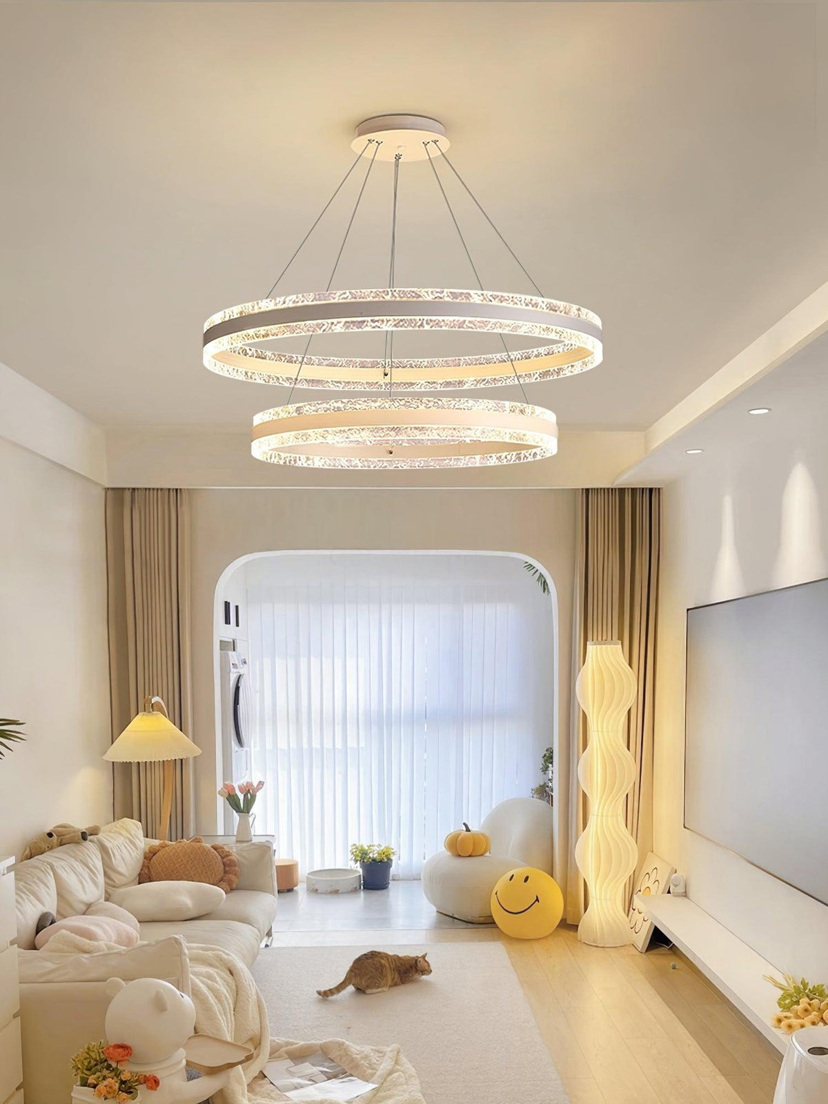 Iron & Glass craftsmanship detail on Modern Circle LED Curated Iron & Glass Chandelie