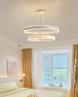 Modern Circle LED Curated Iron & Glass Chandelie – macro detail view