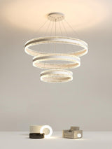 Modern Circle LED Curated Iron & Glass Chandelie – handcrafted surface texture