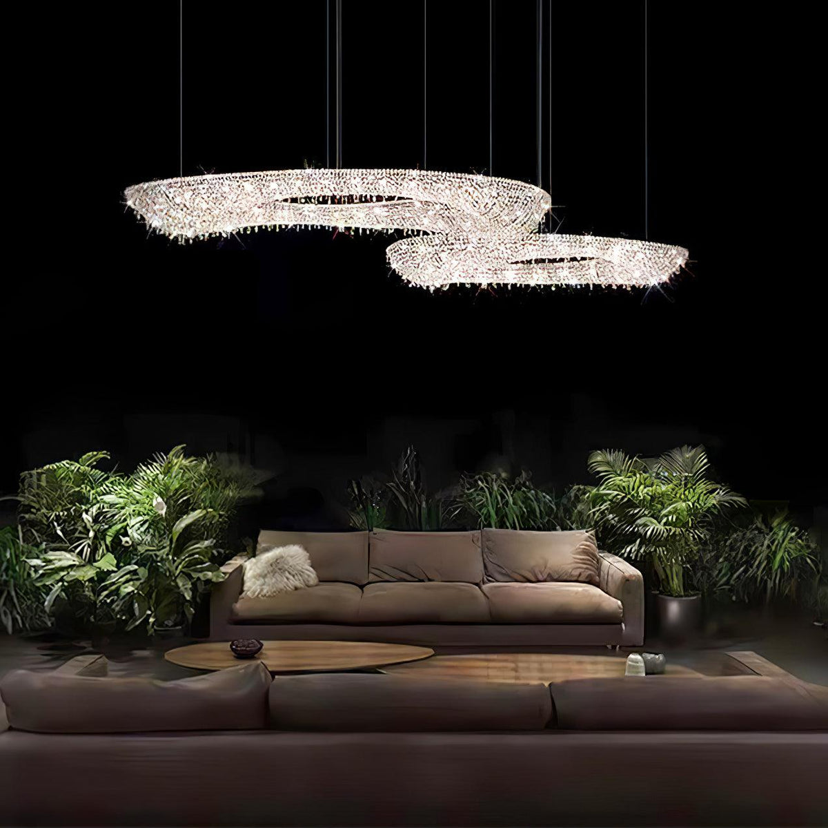 Modern Round Crystal Chandelier – Ambient Illumination in Luxury Interior Setting View 8