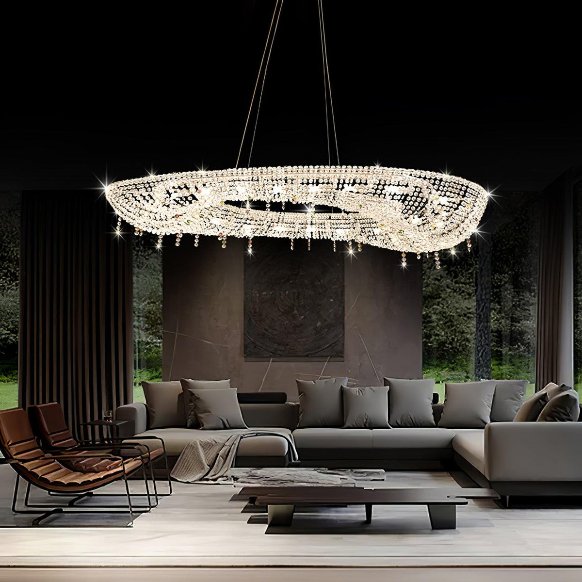 Modern Round Crystal Chandelier – Ambient Illumination in Luxury Interior Setting View 9