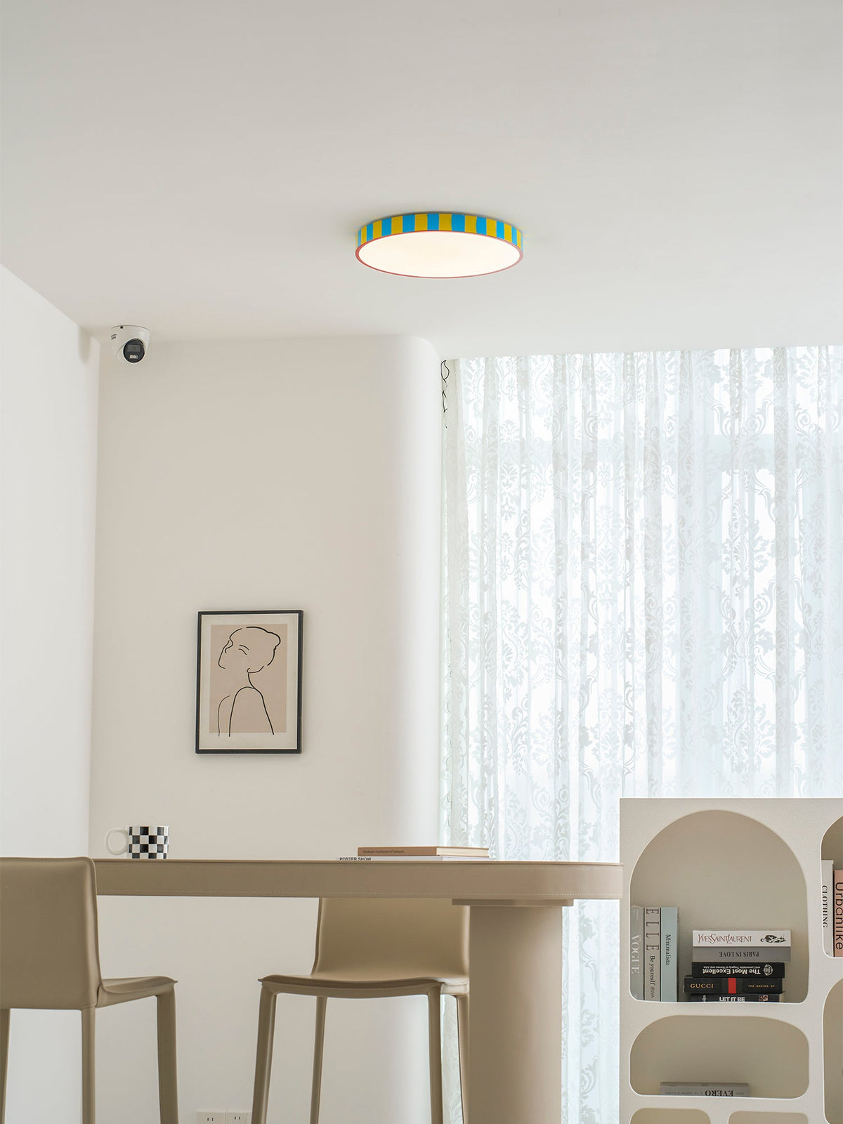Modulo Stripe Curated Iron & Glass Flush Mount C – unlit natural material contrast