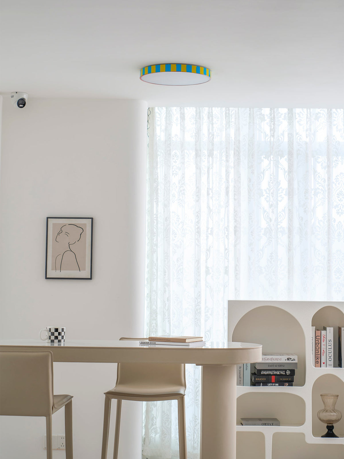 Modulo Stripe Curated Iron & Glass Flush Mount C – side angled contour profile