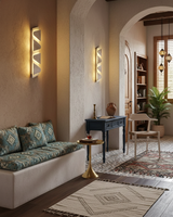 Monolith Curated Yellow Travertine Wall Sconce – structural canopy joint detail