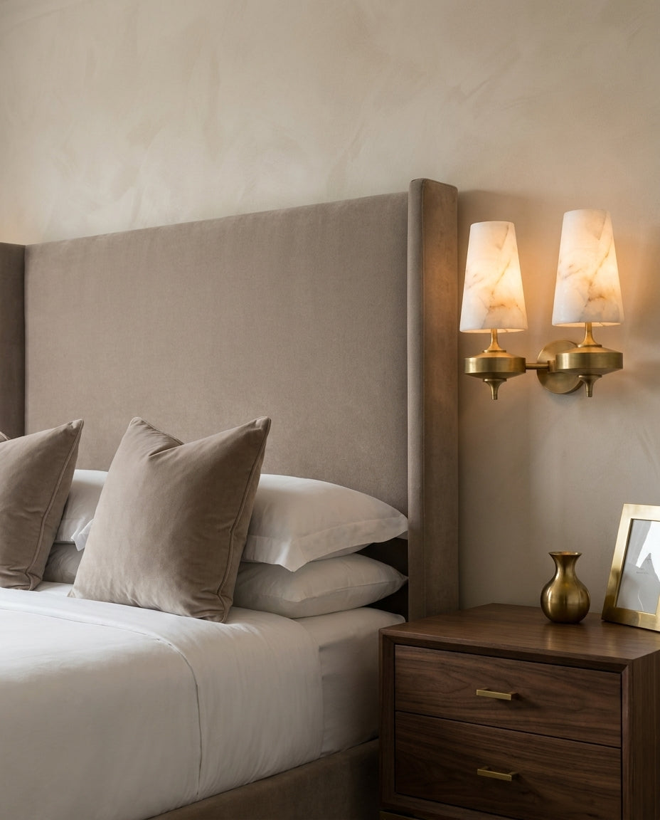 Montera Alabaster Curated Alabaster Wall Sconce – spatial dining room perspective