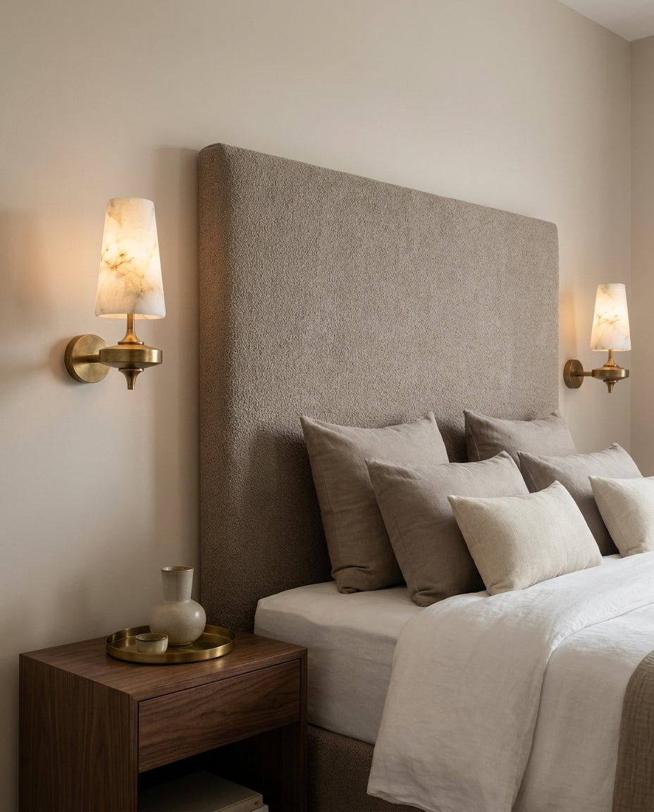 Montera Alabaster Curated Alabaster Wall Sconce – side angled contour profile