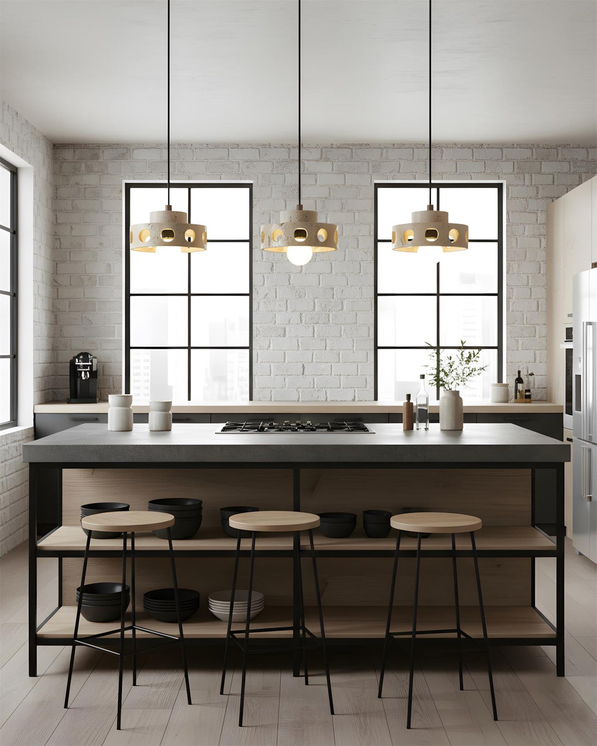 Moro Curated Yellow Travertine Pendant Light – architectural ceiling profile