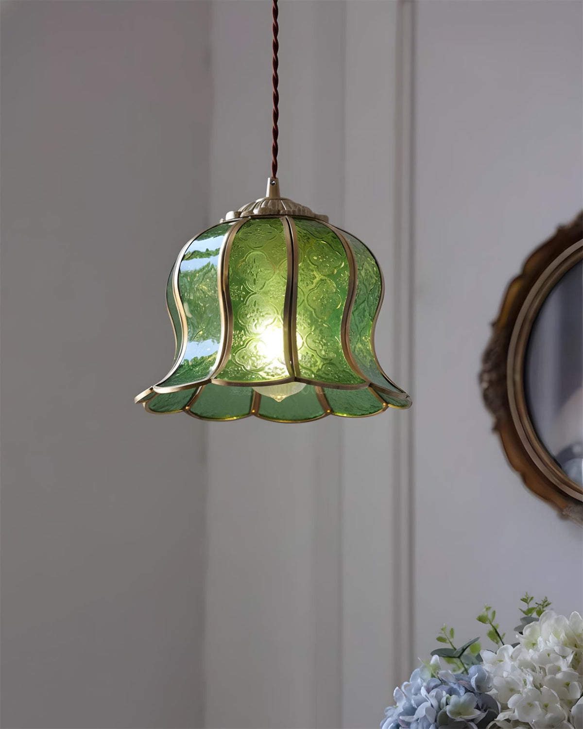 Moroccan Curated Mouth-Blown Frosted Glass Penda – illuminated warm ambiance setting