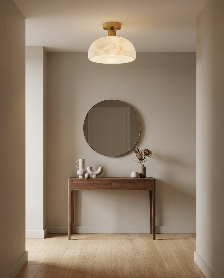 Moss Glow Alabaster Semi- Curated Alabaster Flus – spatial dining room perspective