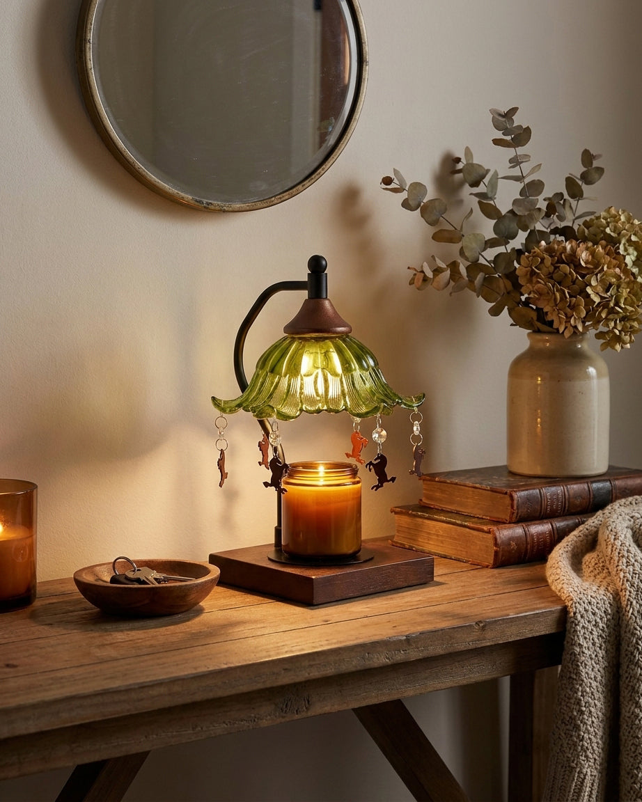 Mosselle Candle Warmer Curated Mouth-Blown Frost – spatial dining room perspective