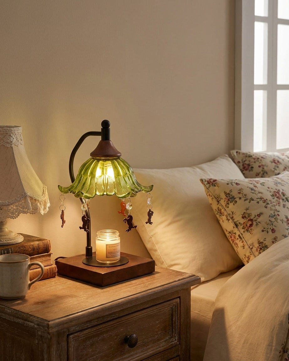 Mosselle Candle Warmer Curated Mouth-Blown Frost warm illuminated room view